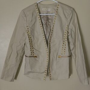 MICHAEL KORS Beige Long-Sleeved Blazer with Gold Grommets and Zips Women's 12